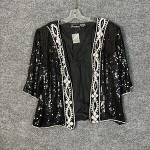 Jewel Queen Womens Silk Sequin Open Cardigan Size Large Holiday Luxe Ocassion